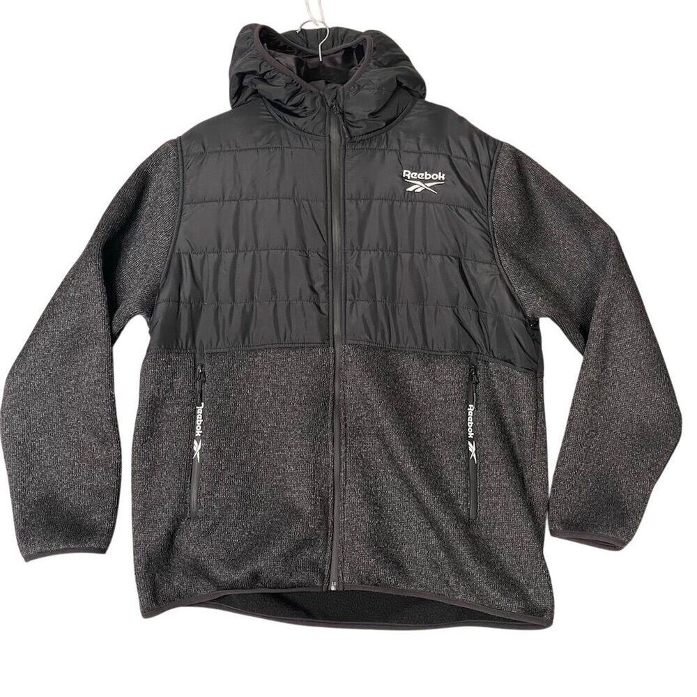 Reebok Men's 2XL Gray Hooded Windbreaker Jacket Full Zip Casual